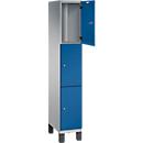 C+P Schließfachschrank Cambio, 1 Abteil, 3 Fächer, auf Füßen, B 300 x T 525 x H 1980 mm, weißaluminium/enzianblau