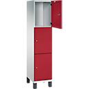 C+P Schließfachschrank Cambio, 1 Abteil, 3 Fächer, auf Füßen, B 400 x T 525 x H 1980 mm, lichtgrau/rubinrot