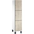C+P Schließfachschrank Cambio, 1 Abteil, 3 Fächer, auf Füßen, B 400 x T 525 x H 1980 mm, verkehrsweiß/Sen Esche-Dekor