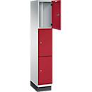 C+P Schließfachschrank Cambio, 1 Abteil, 3 Fächer, mit Sockel, B 300 x T 525 x H 1980 mm, lichtgrau/rubinrot