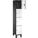 C+P Schließfachschrank Cambio, 1 Abteil, 4 Fächer, auf Füßen, B 300 x T 525 x H 1980 mm, schwarzgrau/weiß