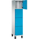 C+P Schließfachschrank Cambio, 1 Abteil, 4 Fächer, auf Füßen, B 400 x T 525 x H 1980 mm, lichtgrau/lichtblau