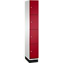 C+P Schließfachschrank Cambio, 1 Abteil, 4 Fächer, mit Sockel, B 300 x T 525 x H 1980 mm, lichtgrau/rubinrot