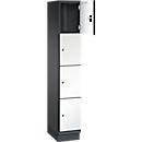 C+P Schließfachschrank Cambio, 1 Abteil, 4 Fächer, mit Sockel, B 300 x T 525 x H 1980 mm, schwarzgrau/weiß