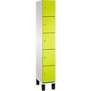 C+P Schließfachschrank Cambio, 1 Abteil, 5 Fächer, auf Füßen, B 300 x T 525 x H 1980 mm, lichtgrau/clowngrün