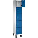 C+P Schließfachschrank Cambio, 1 Abteil, 5 Fächer, auf Füßen, B 300 x T 525 x H 1980 mm, lichtgrau/enzianblau