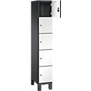 C+P Schließfachschrank Cambio, 1 Abteil, 5 Fächer, auf Füßen, B 300 x T 525 x H 1980 mm, schwarzgrau/weiß