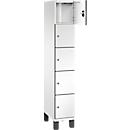 C+P Schließfachschrank Cambio, 1 Abteil, 5 Fächer, auf Füßen, B 300 x T 525 x H 1980 mm, verkehrsweiß/weiß