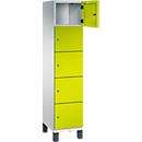 C+P Schließfachschrank Cambio, 1 Abteil, 5 Fächer, auf Füßen, B 400 x T 525 x H 1980 mm, lichtgrau/clowngrün