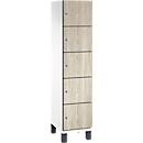 C+P Schließfachschrank Cambio, 1 Abteil, 5 Fächer, auf Füßen, B 400 x T 525 x H 1980 mm, verkehrsweiß/Sen Esche‑Dekor