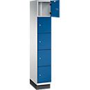 C+P Schließfachschrank Cambio, 1 Abteil, 5 Fächer, mit Sockel, B 300 x T 525 x H 1980 mm, lichtgrau/enzianblau