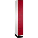 C+P Schließfachschrank Cambio, 1 Abteil, 5 Fächer, mit Sockel, B 300 x T 525 x H 1980 mm, lichtgrau/rubinrot