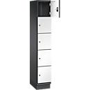 C+P Schließfachschrank Cambio, 1 Abteil, 5 Fächer, mit Sockel, B 300 x T 525 x H 1980 mm, schwarzgrau/weiß