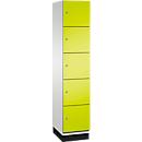 C+P Schließfachschrank Cambio, 1 Abteil, 5 Fächer, mit Sockel, B 400 x T 525 x H 1980 mm, lichtgrau/clowngrün