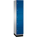 C+P Schließfachschrank Cambio, 1 Abteil, 5 Fächer, mit Sockel, B 400 x T 525 x H 1980 mm, weißaluminium/enzianblau