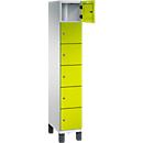 C+P Schließfachschrank Cambio, 1 Abteil, 6 Fächer, auf Füßen, B 300 x T 525 x H 1980 mm, lichtgrau/clowngrün