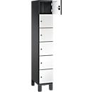 C+P Schließfachschrank Cambio, 1 Abteil, 6 Fächer, auf Füßen, B 300 x T 525 x H 1980 mm, schwarzgrau/weiß