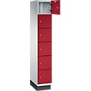 C+P Schließfachschrank Cambio, 1 Abteil, 6 Fächer, mit Sockel, B 300 x T 525 x H 1980 mm, lichtgrau/rubinrot