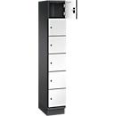 C+P Schließfachschrank Cambio, 1 Abteil, 6 Fächer, mit Sockel, B 300 x T 525 x H 1980 mm, schwarzgrau/weiß