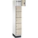 C+P Schließfachschrank Cambio, 1 Abteil, 6 Fächer, mit Sockel, B 300 x T 525 x H 1980 mm, verkehrsweiß/Sen Esche‑Dekor