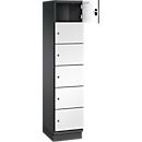 C+P Schließfachschrank Cambio, 1 Abteil, 6 Fächer, mit Sockel, B 400 x T 525 x H 1980 mm, schwarzgrau/weiß