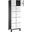 C+P Schließfachschrank Cambio, 2 Abteile, 10 Fächer, auf Füßen, B 600 x T 525 x H 1980 mm, schwarzgrau/weiß