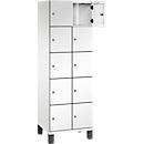 C+P Schließfachschrank Cambio, 2 Abteile, 10 Fächer, auf Füßen, B 600 x T 525 x H 1980 mm, verkehrsweiß