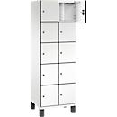C+P Schließfachschrank Cambio, 2 Abteile, 10 Fächer, auf Füßen, B 600 x T 525 x H 1980 mm, verkehrsweiß/weiß