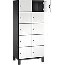 C+P Schließfachschrank Cambio, 2 Abteile, 10 Fächer, auf Füßen, B 800 x T 525 x H 1980 mm, schwarzgrau/weiß