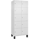 C+P Schließfachschrank Cambio, 2 Abteile, 10 Fächer, auf Füßen, B 800 x T 525 x H 1980 mm, verkehrsweiß