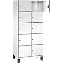 C+P Schließfachschrank Cambio, 2 Abteile, 10 Fächer, auf Füßen, B 800 x T 525 x H 1980 mm, verkehrsweiß/weiß