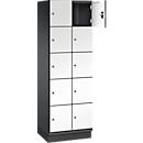 C+P Schließfachschrank Cambio, 2 Abteile, 10 Fächer, mit Sockel, B 600 x T 525 x H 1980 mm, schwarzgrau/weiß