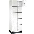 C+P Schließfachschrank Cambio, 2 Abteile, 10 Fächer, mit Sockel, B 600 x T 525 x H 1980 mm, verkehrsweiß/weiß