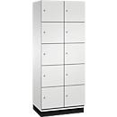 C+P Schließfachschrank Cambio, 2 Abteile, 10 Fächer, mit Sockel, B 800 x T 525 x H 1980 mm, lichtgrau