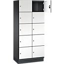C+P Schließfachschrank Cambio, 2 Abteile, 10 Fächer, mit Sockel, B 800 x T 525 x H 1980 mm, schwarzgrau/weiß