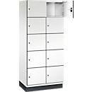 C+P Schließfachschrank Cambio, 2 Abteile, 10 Fächer, mit Sockel, B 800 x T 525 x H 1980 mm, verkehrsweiß/weiß