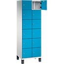 C+P Schließfachschrank Cambio, 2 Abteile, 12 Fächer, auf Füßen, B 600 x T 525 x H 1980 mm, lichtgrau/lichtblau