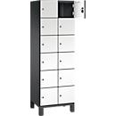 C+P Schließfachschrank Cambio, 2 Abteile, 12 Fächer, auf Füßen, B 600 x T 525 x H 1980 mm, schwarzgrau/weiß