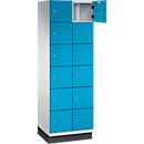 C+P Schließfachschrank Cambio, 2 Abteile, 12 Fächer, mit Sockel, B 600 x T 525 x H 1980 mm, lichtgrau/lichtblau