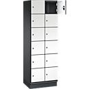 C+P Schließfachschrank Cambio, 2 Abteile, 12 Fächer, mit Sockel, B 600 x T 525 x H 1980 mm, schwarzgrau/weiß