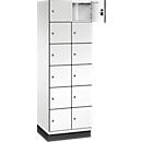 C+P Schließfachschrank Cambio, 2 Abteile, 12 Fächer, mit Sockel, B 600 x T 525 x H 1980 mm, verkehrsweiß/weiß