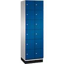 C+P Schließfachschrank Cambio, 2 Abteile, 12 Fächer, mit Sockel, B 600 x T 525 x H 1980 mm, weißaluminium/enzianblau