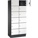 C+P Schließfachschrank Cambio, 2 Abteile, 12 Fächer, mit Sockel, B 800 x T 525 x H 1980 mm, schwarzgrau/weiß