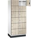 C+P Schließfachschrank Cambio, 2 Abteile, 12 Fächer, mit Sockel, B 800 x T 525 x H 1980 mm, verkehrsweiß/Sen Esche‑Dekor
