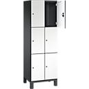 C+P Schliessfachschrank Cambio, 2 Abteile, 6 Fächer, auf Füssen, B 600 x T 525 x H 1980 mm, schwarzgrau/weiss