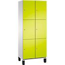 C+P Schließfachschrank Cambio, 2 Abteile, 6 Fächer, auf Füßen, B 800 x T 525 x H 1980 mm, lichtgrau/clowngrün