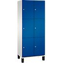 C+P Schließfachschrank Cambio, 2 Abteile, 6 Fächer, auf Füßen, B 800 x T 525 x H 1980 mm, lichtgrau/enzianblau