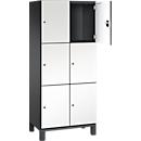 C+P Schließfachschrank Cambio, 2 Abteile, 6 Fächer, auf Füßen, B 800 x T 525 x H 1980 mm, schwarzgrau/weiß