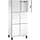C+P Schließfachschrank Cambio, 2 Abteile, 6 Fächer, auf Füßen, B 800 x T 525 x H 1980 mm, verkehrsweiß/weiß