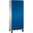 C+P Schließfachschrank Cambio, 2 Abteile, 6 Fächer, auf Füßen, B 800 x T 525 x H 1980 mm, weißaluminium/enzianblau